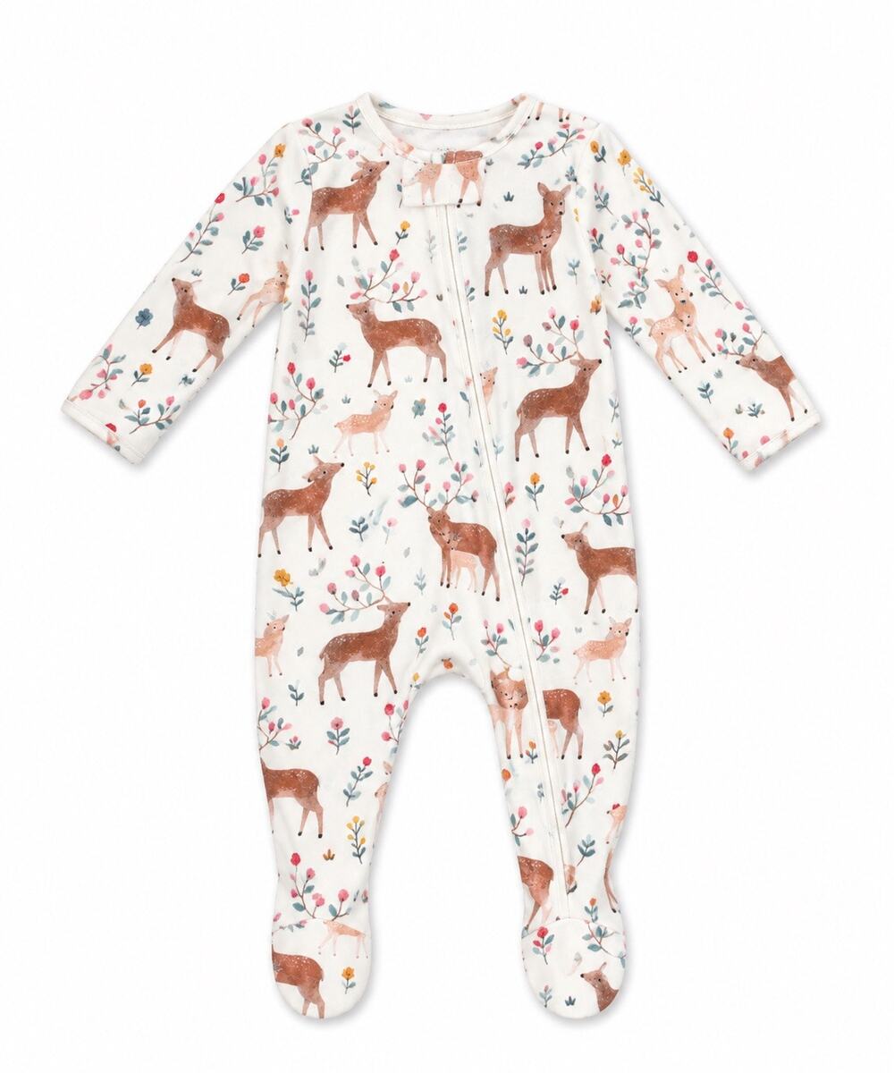 Adorable Angel Dear Floral Deer Ruffle Back Footie 0-3M